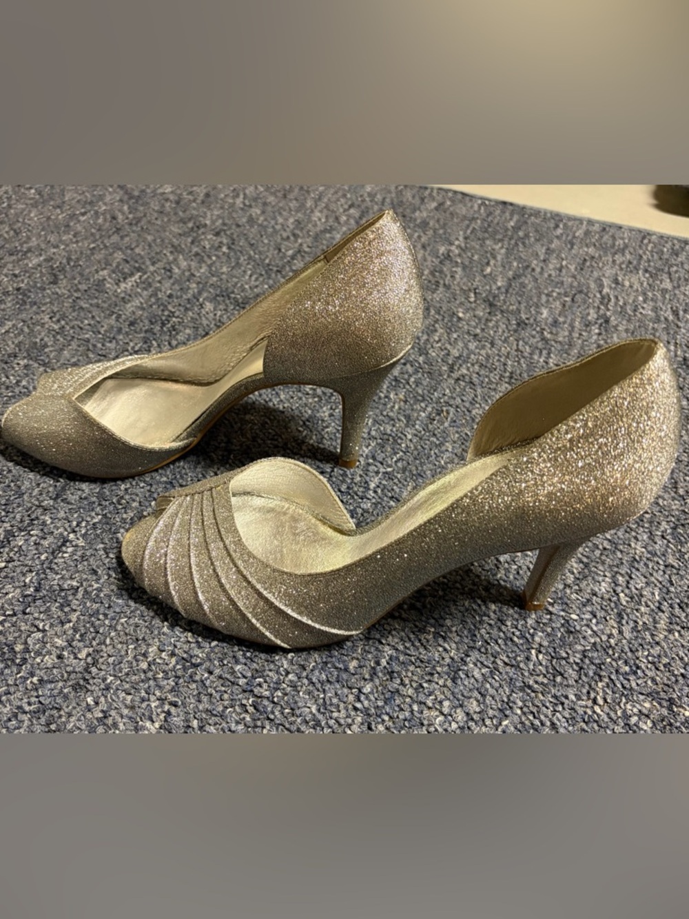 Adrianna Papell Glitter Open-Toe Silver Evening Heels - Picture 3 of 6